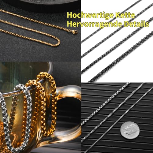 Miniatura 5 de Afstalr Cadena Acero Inoxidable Hombre Plata Collar Veneciana De Eslabones Cuadrados 3mm Ancho Box Chain Punk Caja Cadenas 60cm