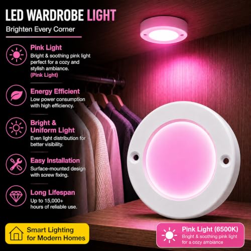 Image of OLIPS 3W LED Cabinet & Cupboard Striker Light | Polycarbonate Surface Mount Light | Elegant Slim Body | Bright Energy Efficient LED for Kitchen & Wardrobe (1, Pink)