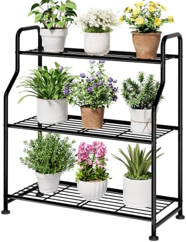 Kitsure Plant Stand Indoor & Outdoor - 3-Tier Metal Plant Shelf w...