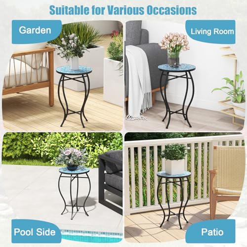 Table de balcon stable HOMASIS en mosaïque bleue pour vos cafés au soleil - 6
