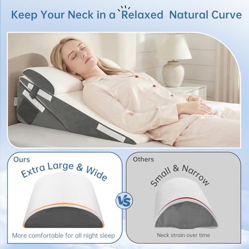 Image of Vekkia Adjustable Wedge Pillow Set for After Surgery - 2PCS Extra-Wide Bed Wedge Pillow for Adults, Washable Cover, Fit for Acid Reflux, Back Pain, Sleeping, Snoring, White /Gray