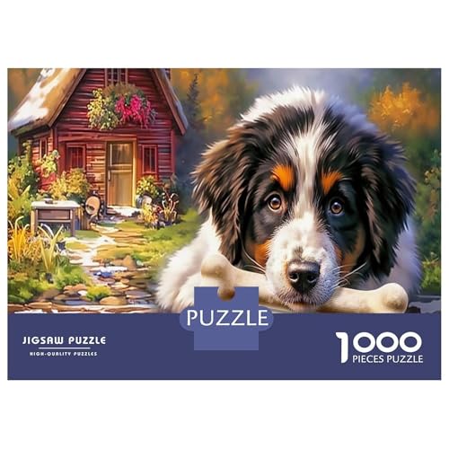 Rompecabezas de 1000 piezas de perros para relajarse en casa con un paisaje rural de 70x50 cm