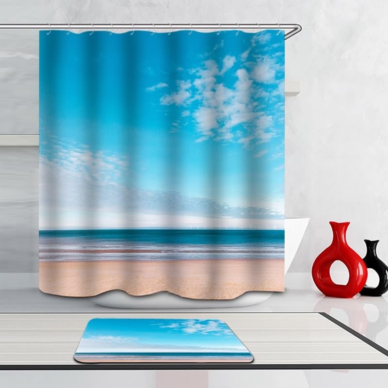 Rideau de douche 90 x 180 textile imperméable bleu polyester lavable en machine