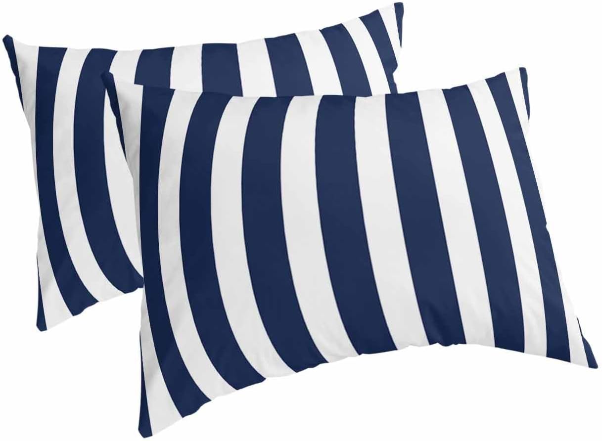 Navy Blue Stripes Pillow Cases King Size Modern White Blue Striped Pillow Cover Decorative Throw Pillow Covers Set of 2 - Pillowcases for Bedroom Couch Sofa - Gifts for Women Men 20x36 Inch