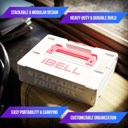 Image of iBELL Dual Size Stackable Tool Storage Boxes - TB215-1 (Large) & TB105-1 (Medium) - Durable PC+ABS