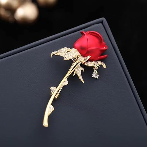 Yoursfs Red Rose Brooch Pins For Women 18K Gold Plated Cubic Zirconia Brooches Elegant Costume Jewelry Fashion Christmas Gift #TOP4