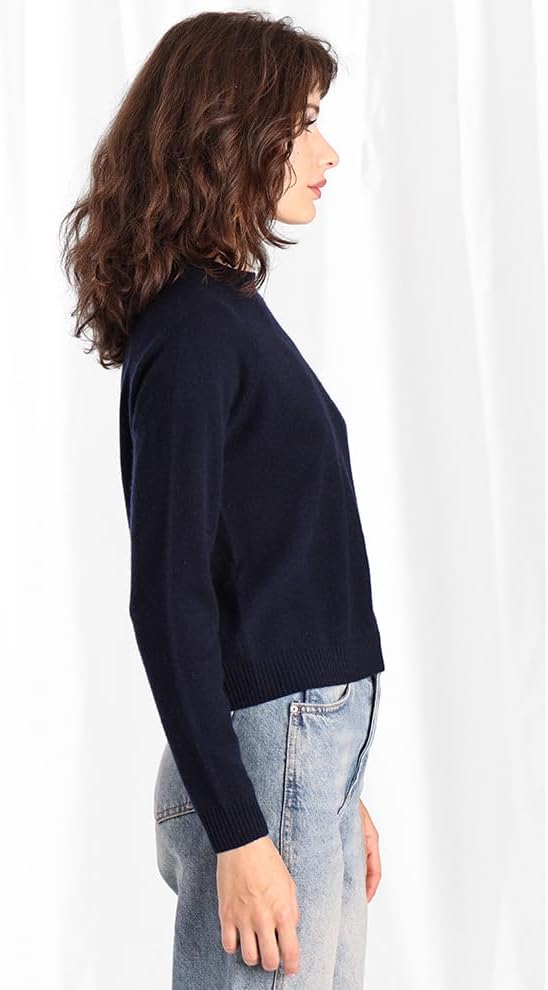 Minnie Rose Womens Long Sleeve Shrunken Crew Cashmere Sweater - Image 2