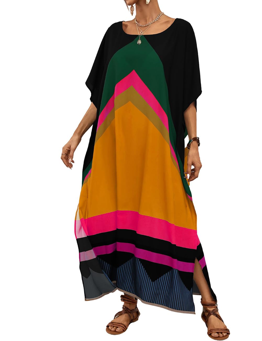 Bsubseach Mujer Casual Playa Kaftan Vestido Manga Corta Loungewear Caftan Traje de baño Cubrir