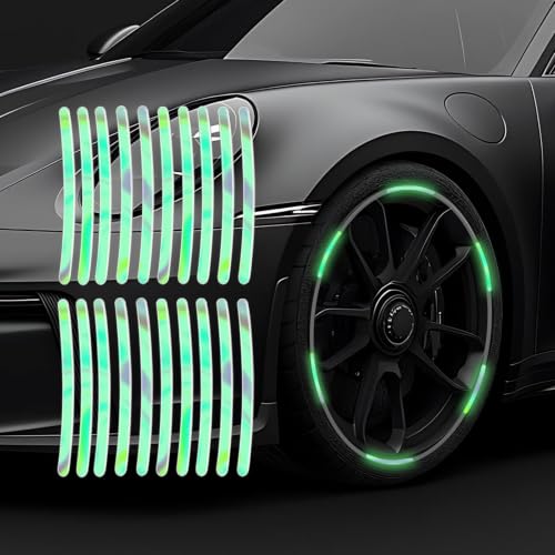Image of 20PCS Car Wheel Reflective Decorative Strip,Night Safety Warning Stickers,Cars,Motorcycles,Bicycles are Applicable, Colorful and Diverse, a Street the Most Beautiful Car (Florescent)