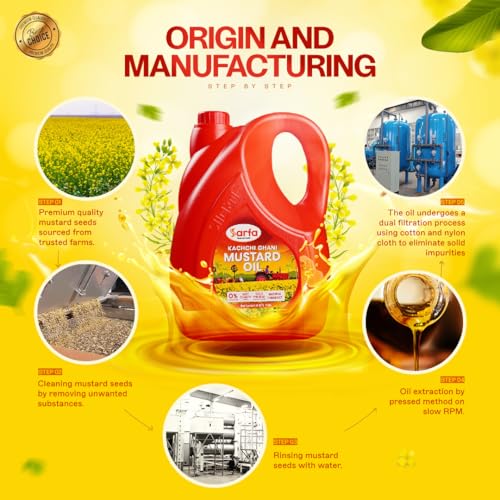 Image of Sarfa 5L Jar Kachi Ghani Cold Pressed Mustard Oil | Pure, Chemical-Free, and Rich in Heart-Healthy MUFA & PUFA | Zero Cholesterol, with a Rich Aroma and Flavor | Ideal for Cooking and Pickles