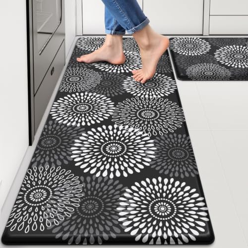 LuxStep Kitchen Mat Cushioned Rugs Anti-Fatigue Mats for Kitchen Floor,Waterproof Non-Slip Mats and Rugs Set for Office,Floor,Laundry 17.3" 30"+17.3" 47",Black