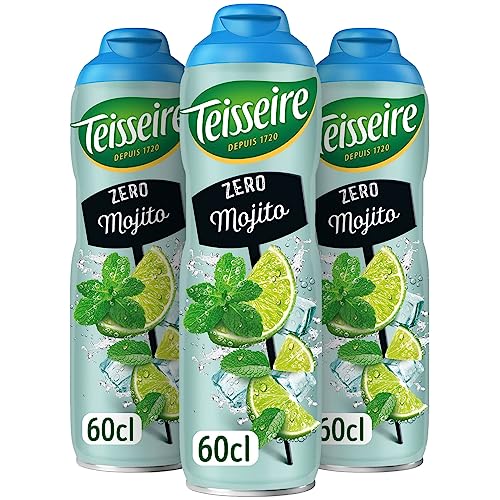 Teisseire Zéro Sucre, Sirop Saveur Mojito pour Cocktail et Cocktail sans Alcool, Boisson rafraîchissante, Bidon 3x60cl