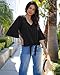luvamia Women's Casual V Neck Tops 3/4 Sleeve Tie Knot Blouses Womens Holiday Dressy Casual Tops for Women Casual Elegant Button Down Shirt Black Size Large Fits Size 12-14