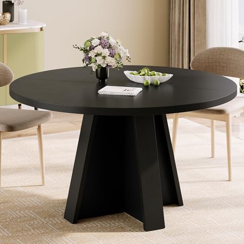 iPormis 47 Inches Round Dining Table for 4-6 People Modern Wooden Kitchen Table for Dining Room Farmhouse Circle Dinner Tables Furniture for Kitchen Living Room Black