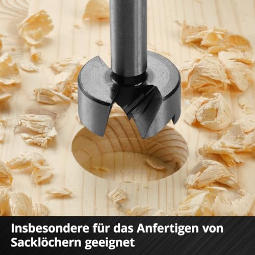 Original Einhell M-CASE 5-tlg. Forstnerbohrer-Set (aus C65 Stahl, E 6.3 Schaft, Querschneide, Zentrierspitze, konische Kopfform, 4-seitig geschlossene Vorschneide inkl. Aufbewahrungsbox)