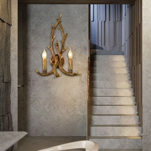 19.6"Antler Wall Sconce,Christmas Decor Resin Deer Lamp Fixture Vintage Deer Horn New Year Lighting Wall Lamp,Antler Chandelier Creative Retro Light Up Hallway Wall Mount Light Living Room Decor #TOP4