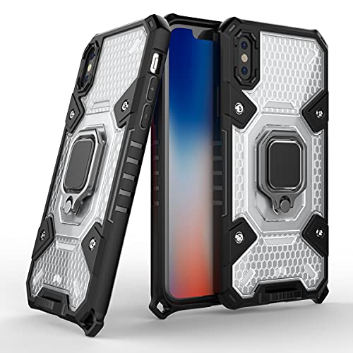 Image of Thermoplastic Polyurethane Tough Armor Bumper Back Case Cover For iPhone Xs|Ring Holder & Kickstand In-Built|360 Degree Protection Back Case Cover For iPhone Xs (Transparent)