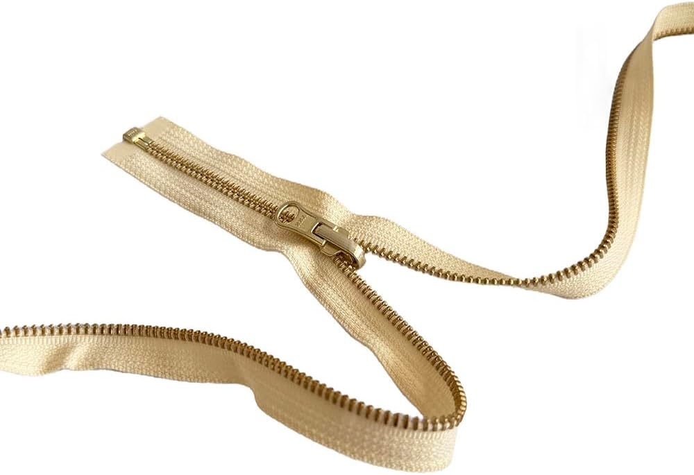 #5 Brass Metal YKK Medium Weight Inside/Outside Reversible Slide Jacket Zipper Separating (1 Zipper) - Tape Color: Natural Cream #055W - Choose Your Length (Natural Cream #055W, 16" Inches) image 3
