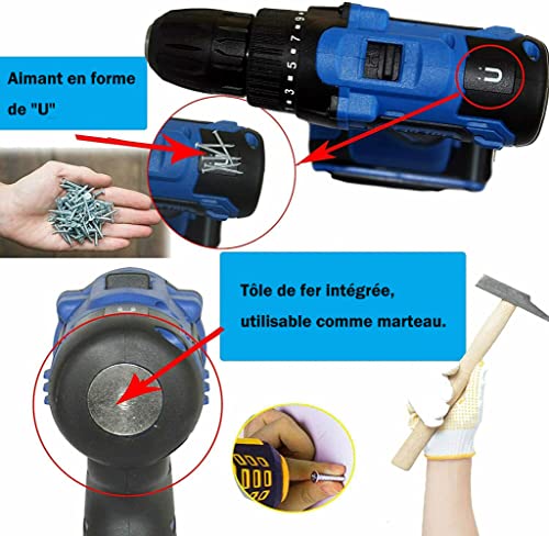 Akku-Schlagbohrschrauber 45Nm, 21V 2x1,5Ah Li-Ion Akkus, Elektro-Schraubendreher, Bohrschrauber, Schnellladegerät, Höchstgeschwindigkeit 2900 U/min, 2 Geschwindigkeiten, LED Licht – Bild 4