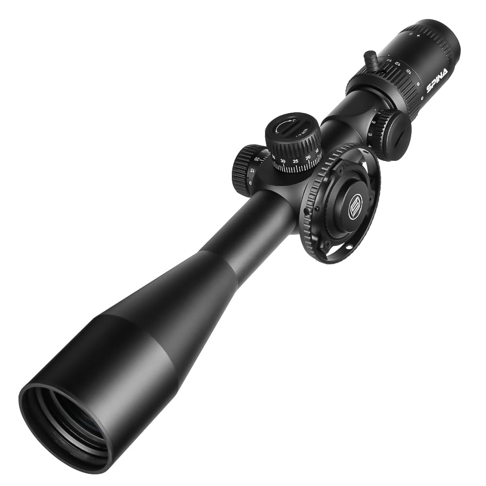 SPINA OPTICS 4-16x44 / 6-24x50 SFP 2nd Focal Flat Rifle avec mil Dot Reticle et Support annulaire de 20 mm, Lunette de visée Noires étanches et antibuées, Tube de 30 mm