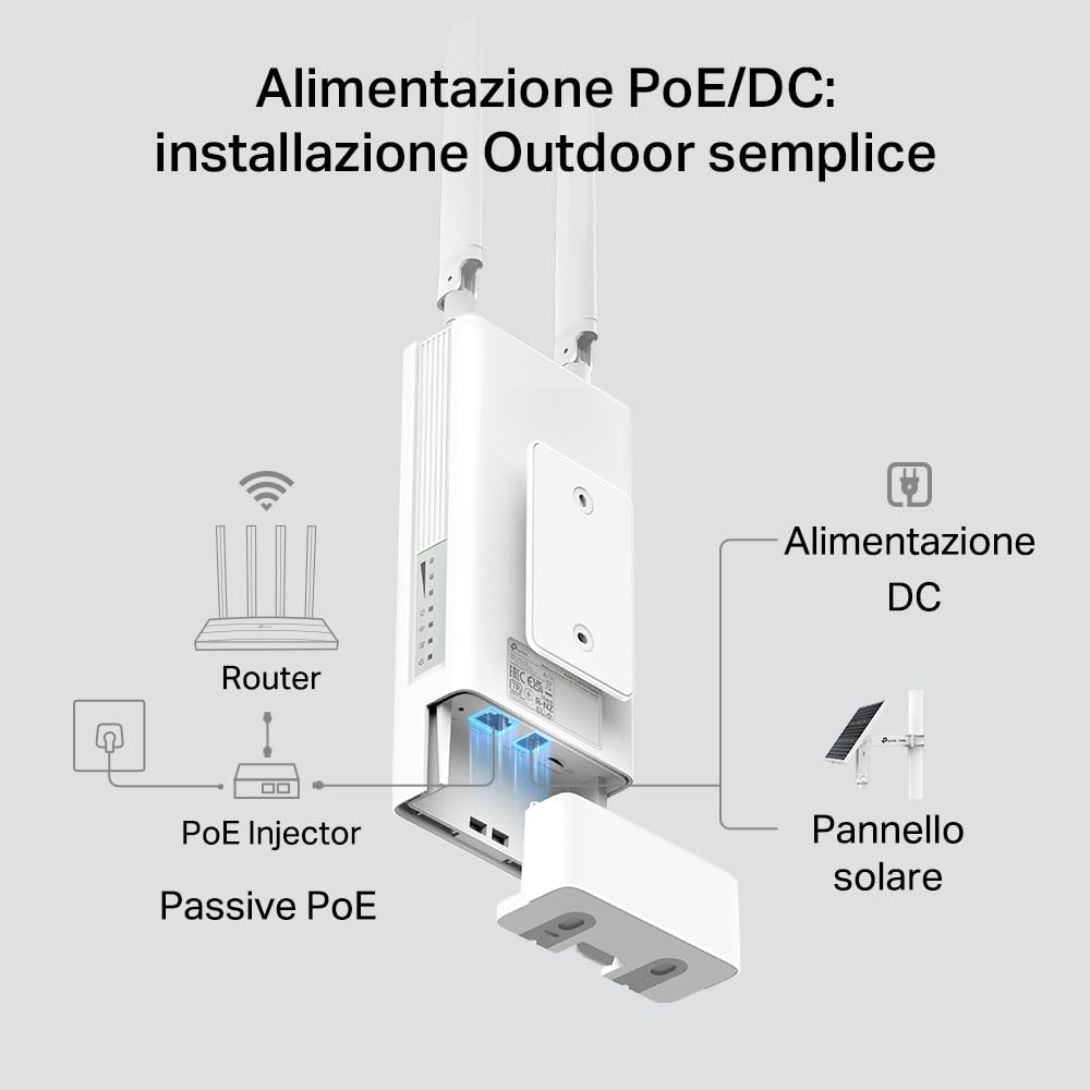 TP-Link TL-MR110-Outdoor Router WiFi con SIM da Esterno, 4G Cat4 300Mbps, IP65, 1 x Porta WAN/LAN(PoE In), Antenne LTE Smontabili, Alimentazione PoE/DC, Montaggio su Palo, Parete e Finestra