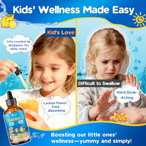 Image of VivoNu Omega 3 for Kids, Children's DHA Omega 3 6 9 Drops, 600mg | Total Omega-3s with EPA & DHA, Support Brain Development & Mood, Learning - Non-GMO(2Fl Oz)