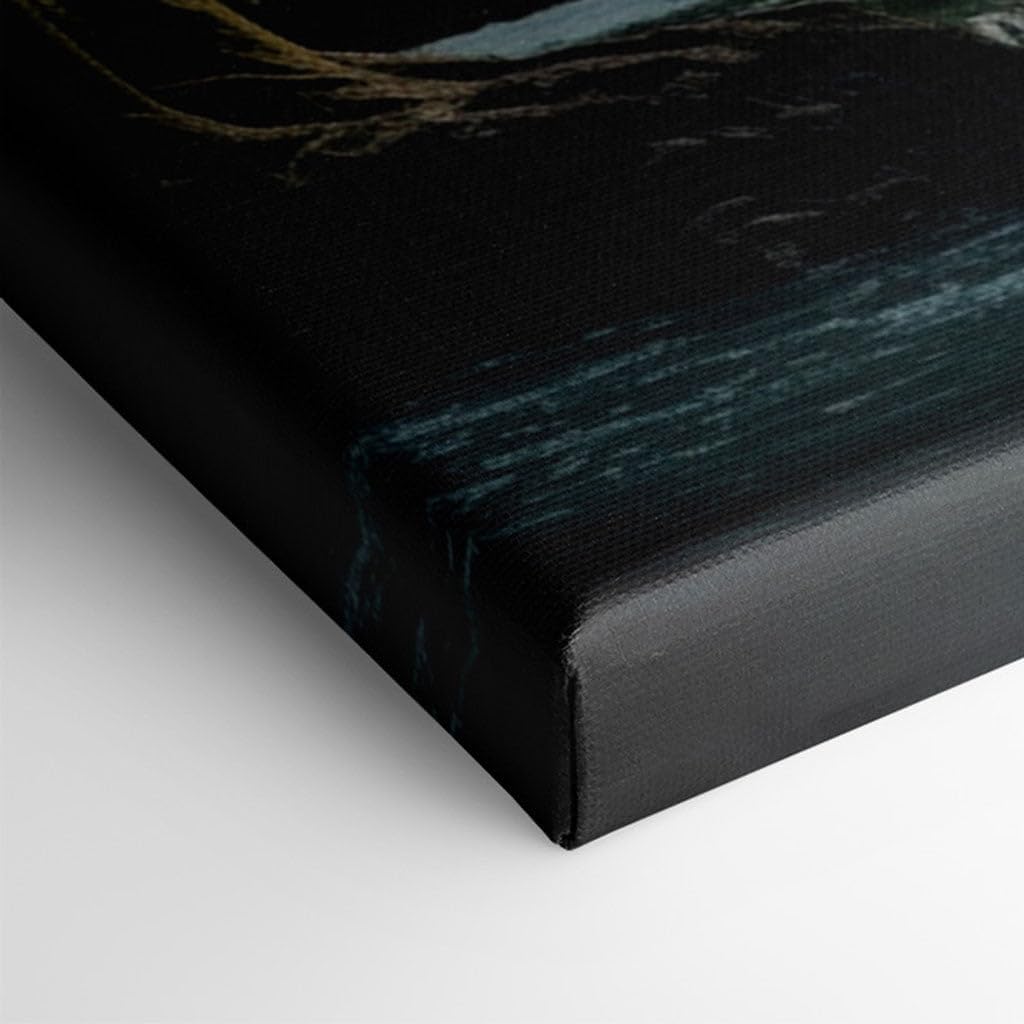 Canvas for Living room. Emerald Cascade Haven: Discover Nature's Serene Symphony in a Forest Waterfall Oasis, 27 x 18 inch Canvas Wall Art - Contemporary Masterpieces - Modern Home Decor