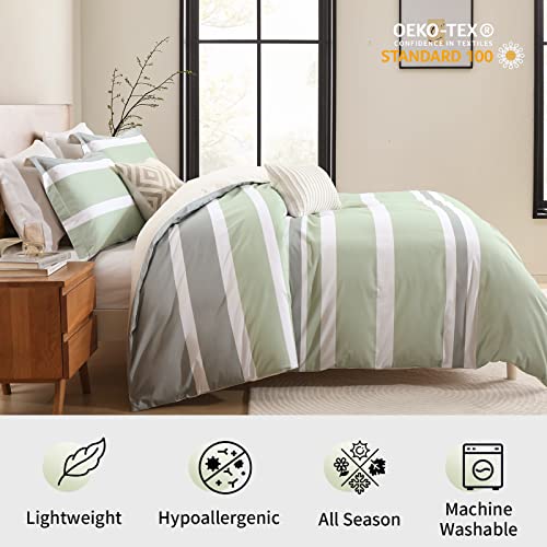 Bedduvit Green Duvet Cover King - 100% Cotton Duvet Cover King Size,3 Piece Striped Duvet Cover King,Simple Modern Farmhouse King Duvet Cover With Zipper Closure #TOP2