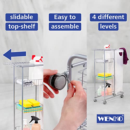 Wenko 3 Tier Removable Bag, Utility Made Of Steel Rolling Storage Cart, Capacity 7.4 Gal, 7.9 X 22.8 X 31.5 In, Grey/White #TOP4