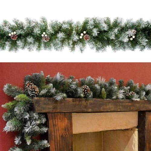 550cm (18ft) x 30cm Snow Tipped Green Christmas Garland Decoration, Pine Cone Xmas Festive Wreath Garland for Stairs Fireplaces Wall Door Xmas Party