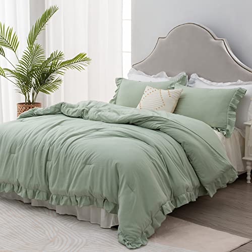 Litanika King Size Comforter Set Sage Green, 3 Pieces Vintage Bed Comforter Bedding Comforter Set, Lightweight Fluffy Microfiber Bedding Set (104X90In Comforter & 2 Pillowcases) #TOP2