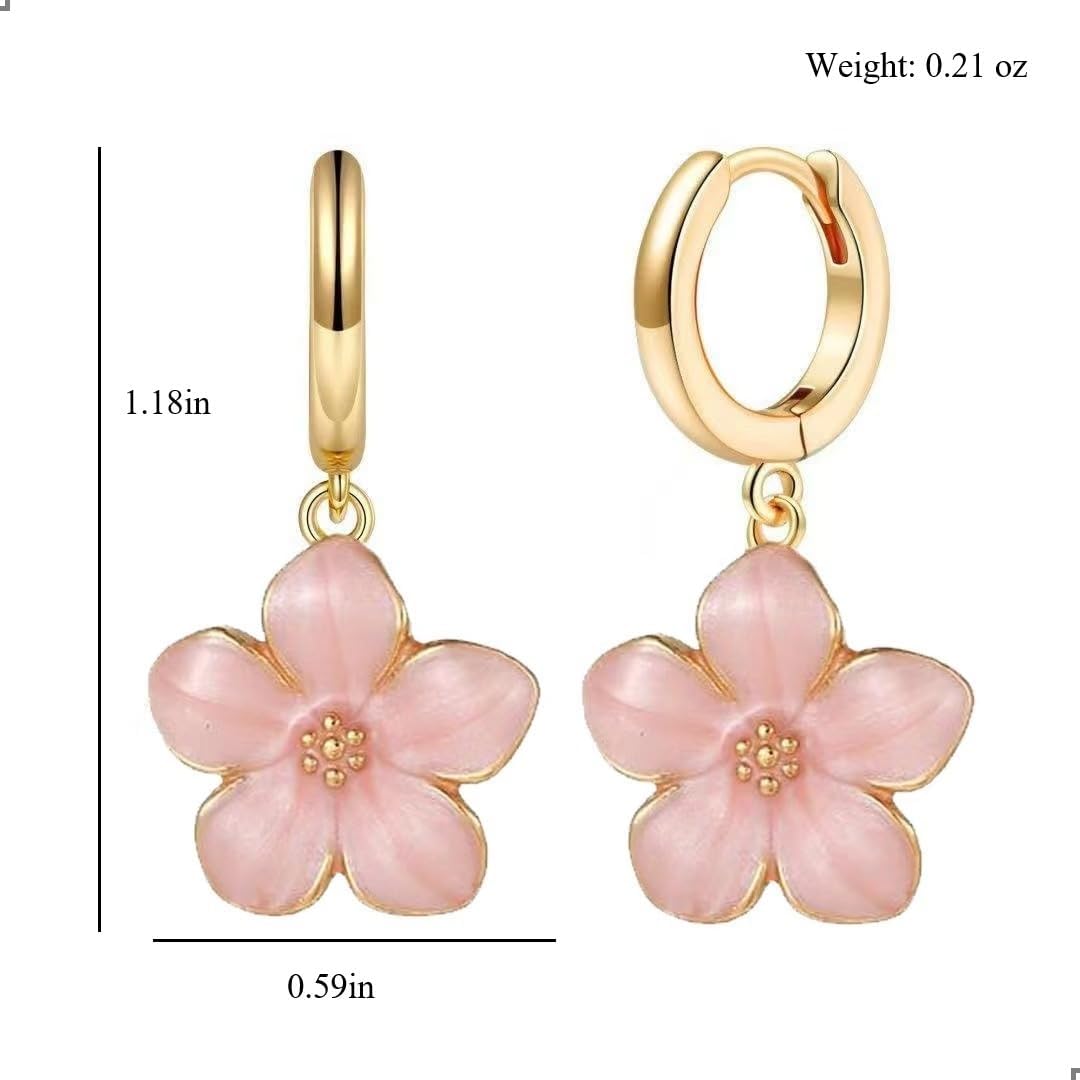 Cute Sakura Flower Hoop Earrings for Women, Sweet Stunning Enamel Cherry Blossom Drop Dangle Earrings Trendy 14K Gold Beauty Aesthetic Jewelry Gifts - Image 4