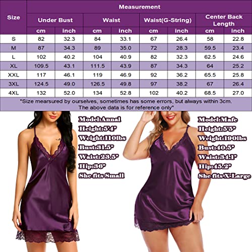 Avidlove Women Lingerie Satin Lace Chemise Nightgown Sexy Full Slips Sleepwear (Large, Dark Purple) #TOP5