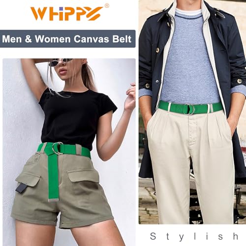 Image of WHIPPY Mens Canvas Belt with Metal Double D-ring 1 1 /2 inch Wide Plus Size Unisex Web Cloth Casual Belt for Jeans Pants