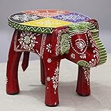 PSQURMART Handcrafted and Hand-Painted Colorful Wooden Elephant Stool, Cum Side Table, for...