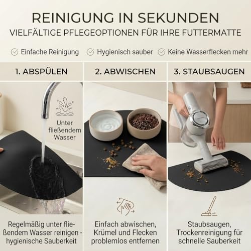 Miggo® Premium Napfunterlage [saugfähig & rutschfest] Katzen Zubehör | Napfunterlage Hund Katze Katzenmatte Futtermatte Katzen | Schuhmatte Hundenapf Unterlage für Futter, Wasser, Brunnen | Kunstleder