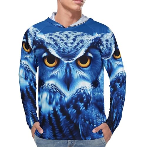 Men's Sun Shirts UPF 50+ Rash Guard Long Sleeve Sun Protection Hoodie Blue Owl Lightweight Shirt 3XL4