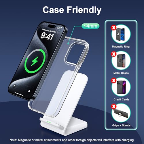 Wireless Charger, 15W Induktive Ladestation Handy Ständer, Schnelles Kabelloses Ladegerät für Samsung Galaxy S24 Ultra/S23/S22/S21/S20/S9/S8/Note 21/20/10, iPhone 15/14/13/12/11, Google Pixel 8/7/6/5 – Bild 5