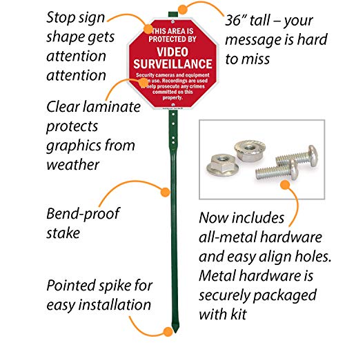 SmartSign "This Area Is Protected By Video Surveillance" LawnBoss® Sign | 10" x 10" Aluminum Sign With 3' Stake - Image 6