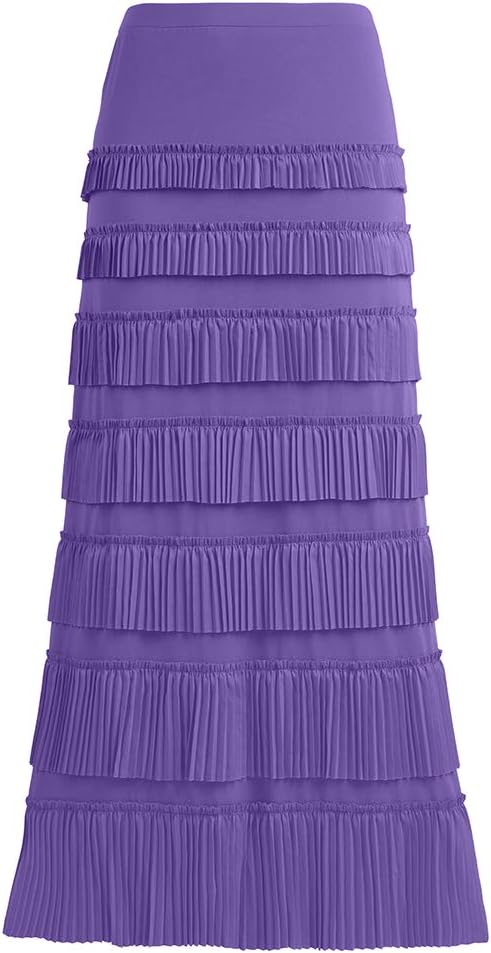 GATHY Women's 7 Tiered Boho Layered Pleated Ruffles Waterfall Maxi Skirt