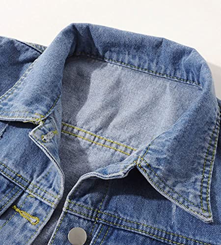 Scofeel Cropped Denim Jacket For Women 3/4 Sleeve Distressed Light Wash Jean Jacket Light Blue, Us Large #TOP6