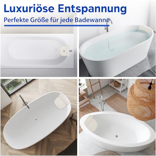 LEODERA Badewannenkissen Weiß - Badekissen für Badewanne - ergonomisches Nackenkissen für die Badewanne - Badekissen mit 7 extra starken Saugnäpfen - Badewannen Zubehör