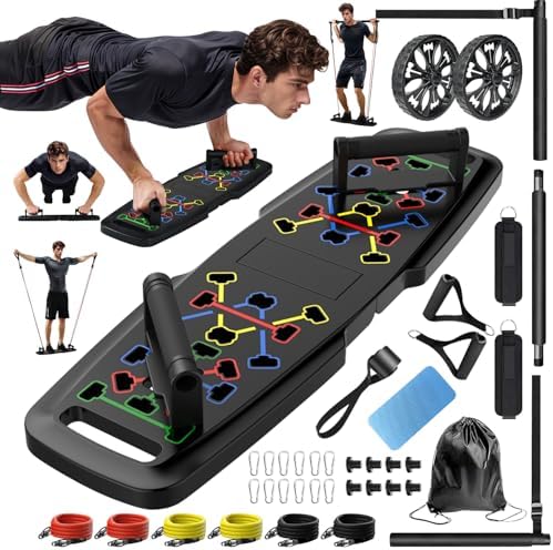 MQRW Push Up Board,Home Gym,Portable Exercise Equipment,Pilates Bar and 20 Fitness Accessories with Resistance Bands and Ab R