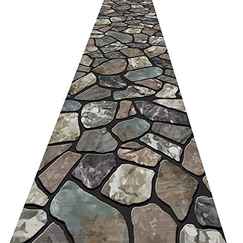 Alfombra de pasillo larga con patrón de piedra 3D en poliéster cortable (0.7x3m) 2