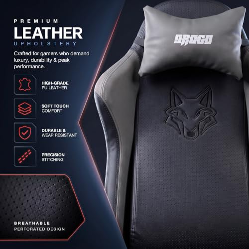 Image of DROGO Alpha-X Ergonomic Gaming Chair with Footrest | Premium PU Leather with 135 Recline | 2D Padded Armrest | Computer Chair for Study |Office Chairs for Work from Home With Neck Support(Black&Grey)