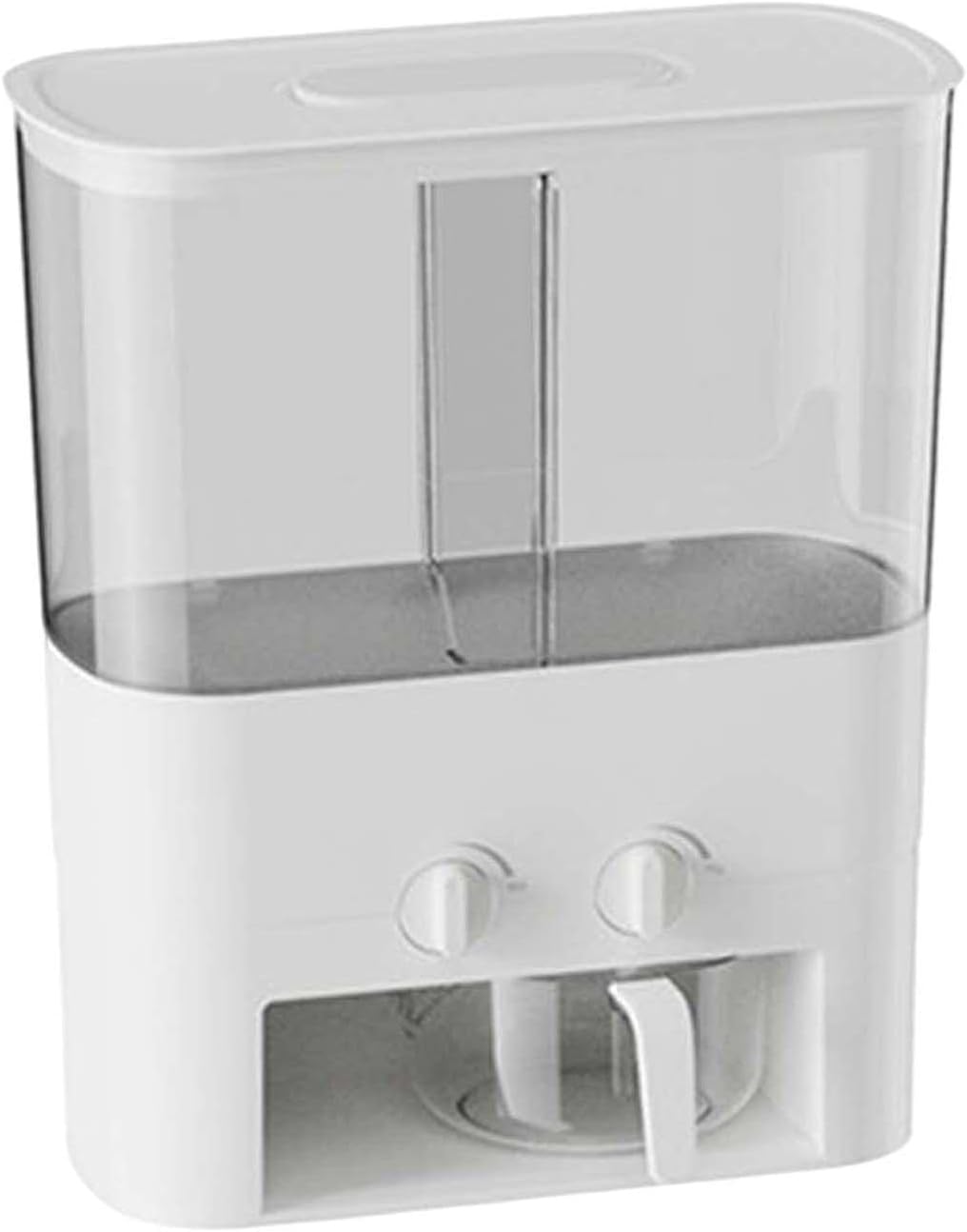 Rice Bucket Cereal Dispenser with Cup Kitchen Organization 2 Grid Coffee Bean Dispenser for Grain Corn Flour Countertop Kitchen, White