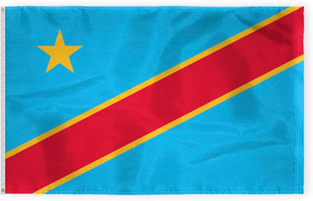 AGAS Democratic Republic of Congo Flag 5x8 ft 200D Nylon 6 Needle Lock Stitched Fly Hem Never Rust Brass Grommets Big Size Congolese National Flag