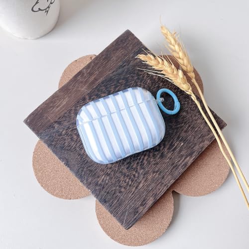 Image of MINSCOSE for AirPods Pro 3rd Generation Case,Cute Striped Aesthetic Pattern Design with Trendy Keychain Ring,Soft TPU Protective Shockproof Cover with Cleaner Kit for Airpods Pro 3-Clear Blue