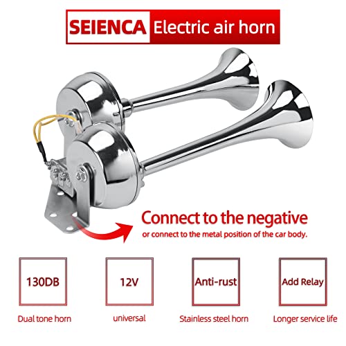 Seineca Electricity Train Horn Kit Loud 12V Universal Stainless Steel Dual Trumpet For Car Motorcycle Pickup Truck With Fixed Bracket And Horn Relay. #TOP3