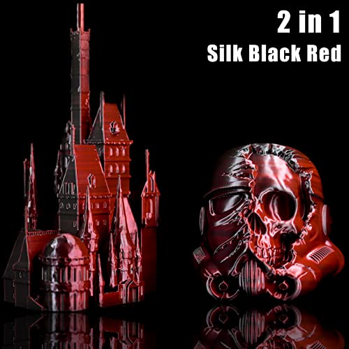 Image of PLA Filament 1.75mm, Silk PLA 3D Printer Filament, High Speed Printing Dual Color Filament Black Red 2 in 1 Coextrusion 1.75 PLA Filament + /-0.02mm, 1kg /2.2lb